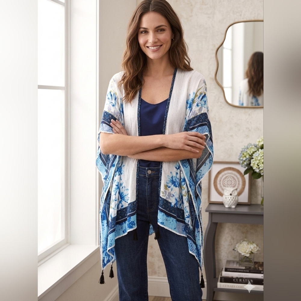 Vince Camuto Blue and White Floral Wrap